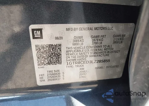 2020 GMC Sierra 1500 2Wd Standard Box Elevation z USA, uszkodzony, nr VIN 1GTR8CED3LZ285855